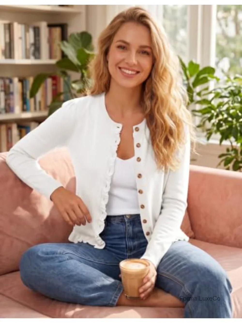 Knit Cardigan Puff Sleeve Button Down Women Winter Casual Sweater